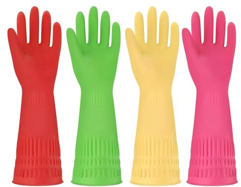 Bvxchg 4 Pairs Rubber Gloves for Kitchen Cleaning Dishwashing Reusable Household Washing Up Glove with Non-slip Grip for Women and Men Car Washing Gloves (M)