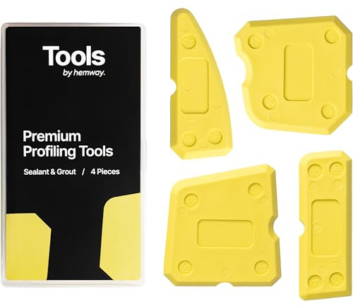 Profiling Finishing Sealant Tool 4 Piece Kit Set | Silicone Tool Smoothing Multi Edge Reusable Applicator Scraper Caulking Tool for Mastic, Sealing, Caulk & Grouting Projects | Hemway