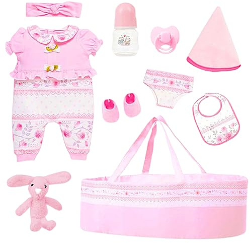 Accesorios para Muñecas Reborn De 10 Piezas con Moisés-Accesorios De Ropa De Muñecas De Baby para 18 En Bebés Recién Nacidos Chicas De M-uñecas con Botella De Alimentación De Pañales De Cuna