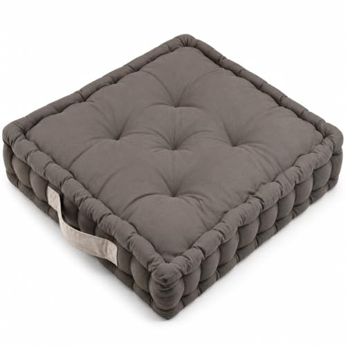 TIENDA EURASIA – Cojines Sillas Terraza | Material Algodón Acolchado | con Asa Resistente | Medidas 45x45x10 cm | Forma Cuadrado | para Asiento en el Suelo, Sillas o Palets (Gris Pardo)