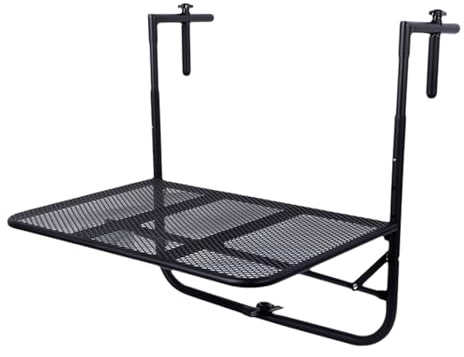TapferBahn Tavolo da Balcone Sospeso,Tavolo da Appendere Ringhiera,Tavolino Sospeso da Balcone Salvaspazio,Tavolo con Ringhiera Regolabile A Parete per Patio,Senza Ruggine,per Terrazza
