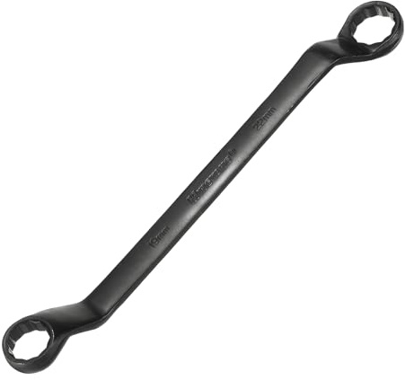 sourcing map 45 Grad gekröpfter Ringschlüssel, 19 mm x 22 mm, metrisch, 12-Punkt-Chrom-Vanadium-Stahl, Doppelsteckschlüssel, lang, Industriequalität, Torx-Steckschlüssel, Reparaturwerkzeug, Schwarz