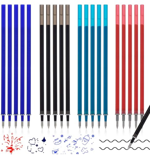 NOPVUFA 20 Piezas Recambios para Bolígrafos Borrables Compatibles con Legami Punta 0,7 mm Altura 13 cm Duraderos Recambios en Azul Negro Rojo Verde