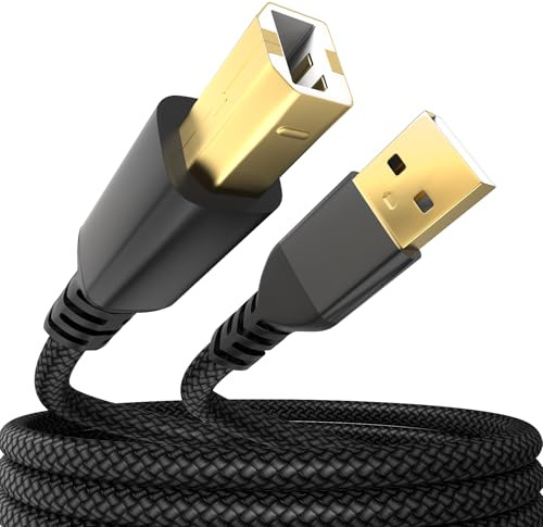 Sinoacc Cable de impresora USB A a USB B 2.0 para Mac y PC, cable USB B de alta velocidad de 480 Mbps, compatible con impresoras HP Canon Epson, escáneres, pianos y teclados MIDI, enchufe chapado en