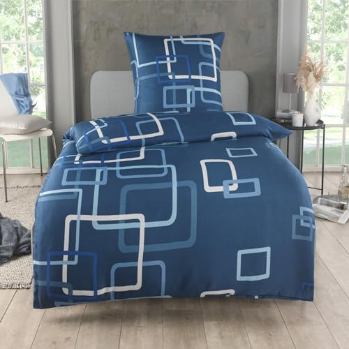 Kuscheli 2-teilige Bettwäsche 135x200 – Mikrofaser Oeko-TEX, 1 Bettbezug 135x200 & 1 Kissenbezug 80x80, Reißverschluss, weich & bügelfrei – Blau Kariert
