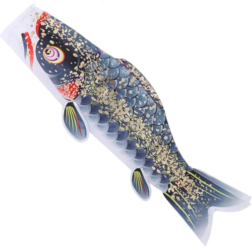 SWOOMEY Japanischer Fisch Windsack aus Satin Realistische Fischform Schwarze Hängende Gartendekoration für Draußen und Zuhause 3d Koinobori Flagge
