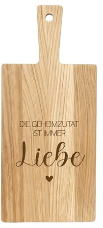 Hochzeitsgeschenk Holzbrett mit Gravur – Die geheime Zutat ist Immer Liebe – Servierbrett aus Eiche mit Henkel – Geschenk zur Hochzeit für Brautpaar – Dekobrett & Frühstücksbrett