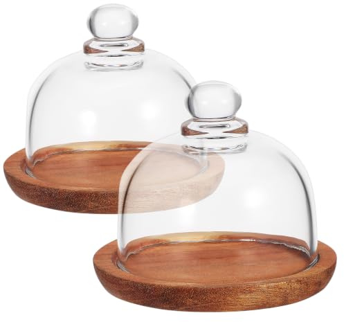 LAPYAPPE Alzata per Dolci in Legno con Coperchio in Vetro 2 Pezzi, Piatto Rotondo Resistente, Facile da Aprire, Elegante per Feste e Casa