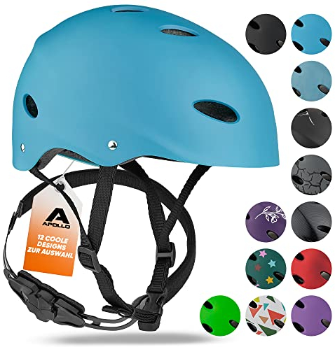 Apollo Skate-Helm/Fahrradhelm - Verstellbarer Skateboard, Scooter, BMX-Helm, mit Drehrad-Anpassung geeignet für Kinder, Erwachsene, in verschiedenen Größen und Farben