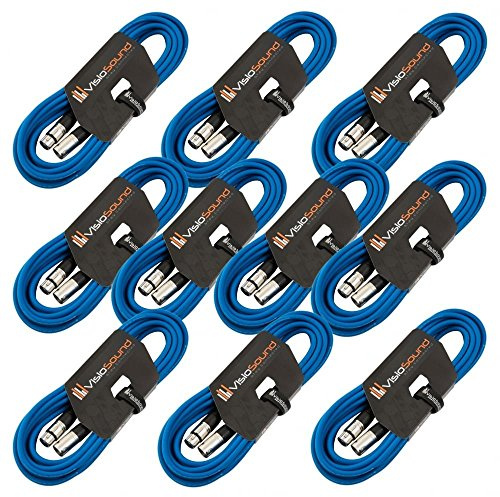 Male to Female XLR Mic Lead Balanced Microphone Cable 10 Pack (Blue, 6m) | 10 x Noiseless OFC Balanced Microphone, Signal, Audio, Patch Cable / 9 Colours
