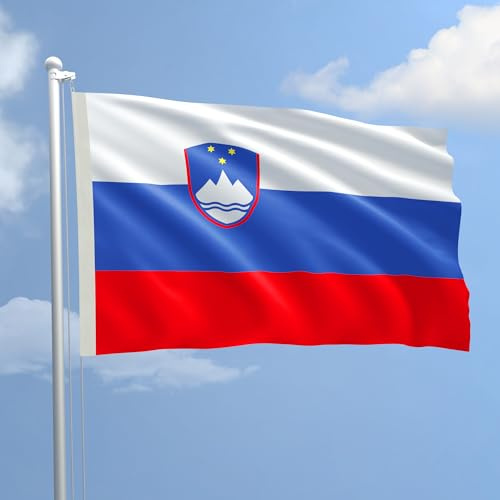 Bandiera Slovenia 100 x 150 cm in Poliestere Nautico Ignifugo 115 g/mq per Uso Interno ed Esterno con Finiture Professionali, Doppie Cuciture, Corda e Guaina, Colori Brillanti e Duraturi