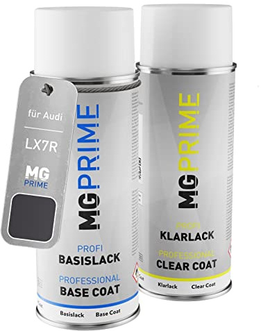 MG PRIME Billack Spray can set för Audi LX7R / X7R / 0C Monsungrau Metallic/Monsoon Grey Metallic Base coat klarlack spray can 400ml