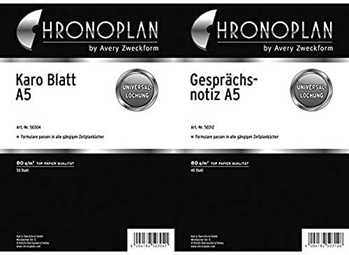 Chronoplan 50304 Formulare Karierte Blätter A5, 50 Blatt, weiß & 50312 Formulare Gesprächsnotiz (A5) 40 Blatt, weiß