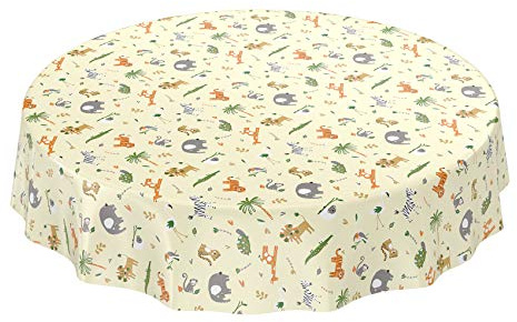 ANRO Tischdecke Wachstuch abwaschbar Wachstuchtischdecke Wachstischdecke Kinder Geburtstag Tiere Hellgrün Rund 120cm wasserabweisend Gartentischdecke Meterware pflegeleicht Lotuseffekt