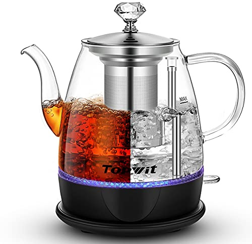 Topwit Electric Kettle Glass, For Hot Water, Tea and Coffee Dual Purpose Design, BPA-Free, 1L Pour Over Removable Stainless Steel Infuser, Auto-shut Off & Boil-dry Protect