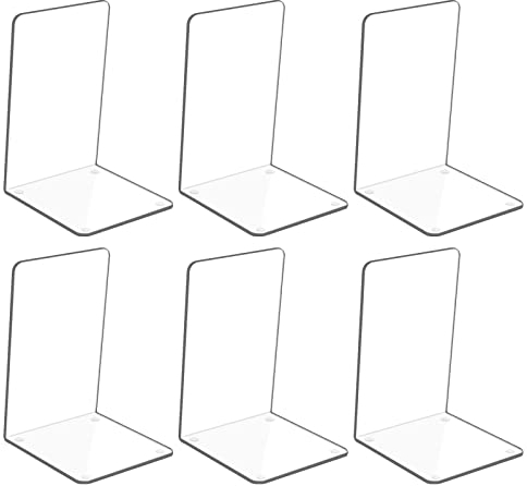 Hiziwimi 6Pcs klar Acryl Buchstützen mit Anti-Rutsch-Aufkleber, Buchstütze für Schlafzimmer Bibliothek Büro Schule und Desktop-Organizer Dekoration Geschenk, Bücherhalter für Regal