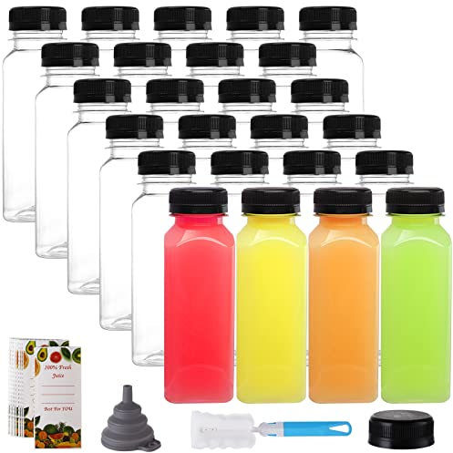 Cedilis 25 Pack 8 Oz Plastic Juice Bottles with Cap, Leak-Proof