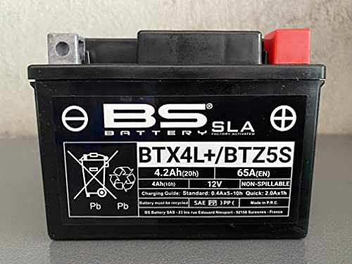 Motorradbatterie BS SLA BTX4L+ (YTX4L-BS) AGM - Wartungsfrei - 12 V 3 Ah - Maße: 113 x 70 x 85 mm kompatibel mit YAMAHA Neo's 100
