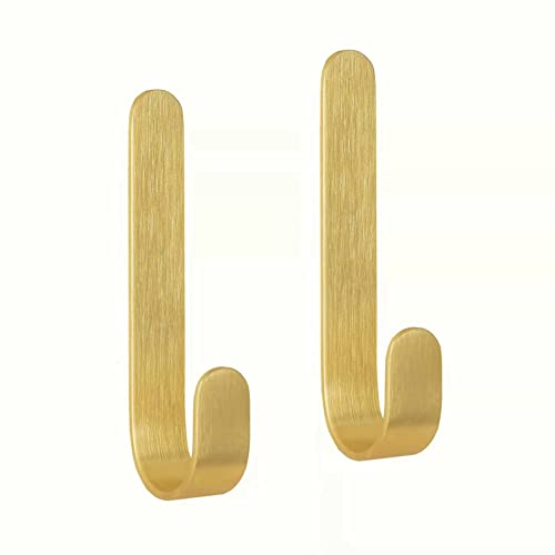 BoBoU selbestklebende Gold Wandhaken matt aus Messing robuste Kupferhaken Wandmontage ohne Bohren Handtuchhalter Kleiderhaken für Tür Schrank Badzimmer Küche Dusche Haken(klein) 2 Stück