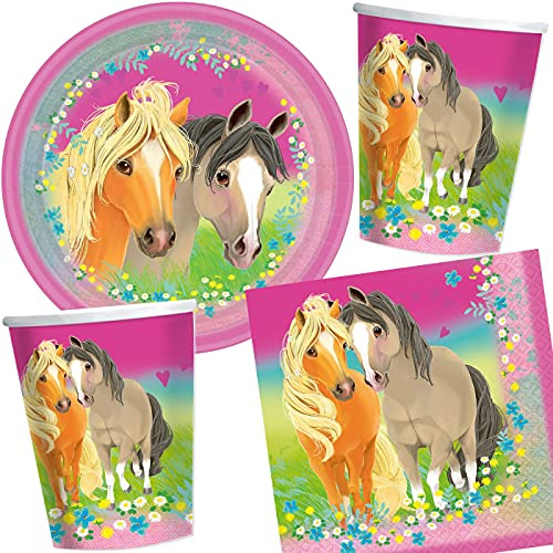 Carpeta 37-teiliges Party-Set * Pretty Pony * mit Teller + Becher + Servietten + Deko | Pferde Horses Ponys Mädchen Kindergeburtstag Geburtstag Party Mottoparty Luftballons
