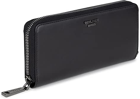 Berliner Bags Premium Geldbörse Lyon, Große Portemonnaie, Geldbeutel aus Leder, mit TüV Geprüfter RFID Schutz, inkl Geschenk-Box, für Damen - Schwarz