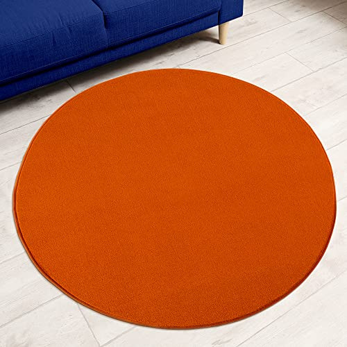 Impression Kurzflor-Wohnzimmerteppich - Schlichte Moderne Teppiche für Schlafzimmer, Büro, Flur, Küche, Kinderzimmer - Orange, 80 cm Rund