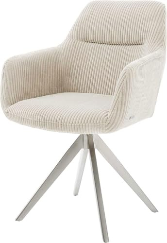DELIFE Polsterstuhl Pejo-Flex Kreuzgestell kantig Edelstahl Cord Beige | Taschenfederkern