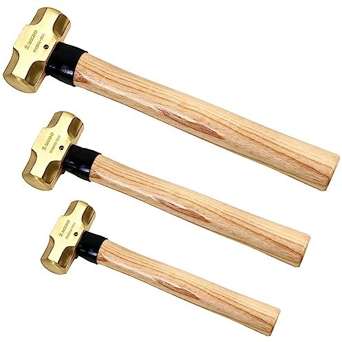 WEDO Juego de manoplas, 450 g + 1800 g, 2 unidades con mango de madera, martillo de demolición, martillo grande, cabeza de martillo de latón, martillo feustel