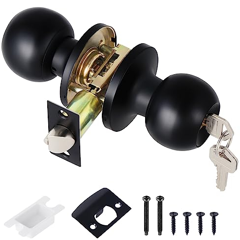 Coolty Pomo de puerta de entrada con cerradura y llave, juego de pomos de entrada, perilla de puerta exterior, manija de puerta interna externa para dormitorio, baño, oficina, lugar de trabajo (negro)