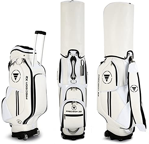 LuusMm Golfwagenbeutel Mit 8 Dividern, PU Golf Club -Reisetasche Mit Rädern, Trolley -Tasche Mit Aufbewahrungstasche, Schuhtasche Und Abnehmbarer Schultergurt,Weiß