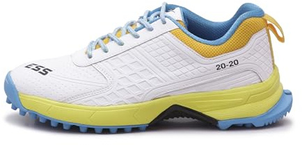 YOOGI ESS Star Cricket Shoes for Man's Rubber Spikes,Light Weight All-Rounder Professional Cricket Shoes White-Green. (WhiteYellow, 9)