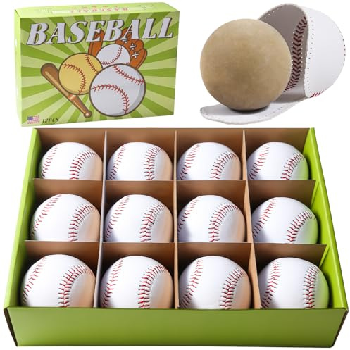 Disents 12 Pack Standard Size T-Ball Training Baseballs - Youth/High School Baseball Bulk Practice Balls, Rubber Filling - 100% Faux Leather Soft Baseballs for Kids