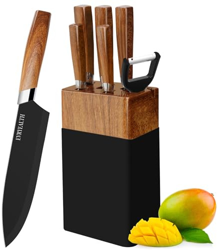 lapelux 6 piece Kitchen Knife Set, Sharp Knife Set Stainless Steel with Peeler，Knife Sets for Kitchen with Block, Professional Chef Knife Set for Kitchen.