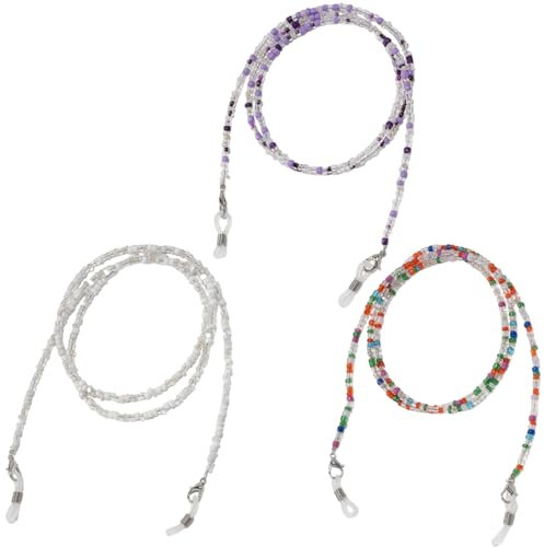 3 Stück Brillenhalter Riemen Brillen Kette Halskette Kette Bunte Perlen Anti-Rutsch Brillenkette Maskenkette Maskenband für Brillenzubehör