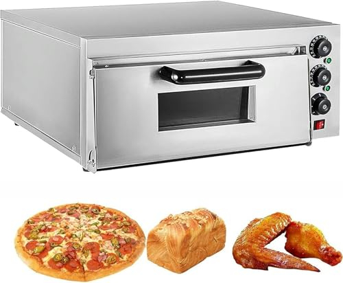 GFXYQPDNV Four à Pizza Commercial, Four à Pizza électrique de comptoir de 16 po intérieur, Machine à Pizza en Acier Inoxydable avec Lampe antidéflagrante et Trous de Refroidissement (Doublelayer)-1