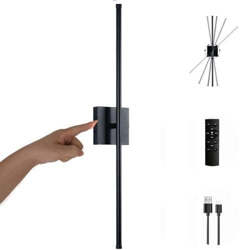 LOGT LED Spiegelleuchte Kabellos Akku Wandlampe 360° Drehbarer Wandleuchte mit Fernbedienung und Touch Dimmbar Lange Wandbeleuchtung USB Aufladbare Innen Leselampe 5000mAh 7W (Schwarz),Schwarz