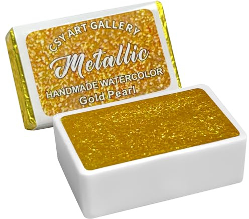 CSY art gallery Handmade Watercolours - Metallic Glitter Paints Gold Pearl - Full Pans Premium Pigment Water Colour for Artists, Students, Hobbyists, Calligraphers