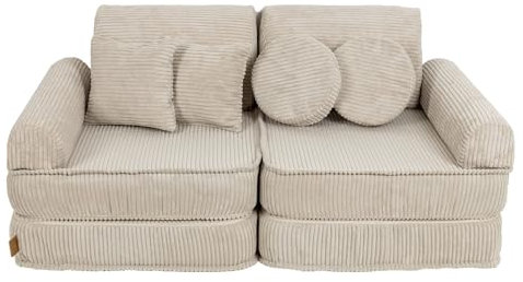 MEOWBABY Kindersofa – Spielsofa für Kinder – Weiche Klappsofa mit Schlaffunktion – Kuschelecke für Kinderzimmer, Cord, Ecru