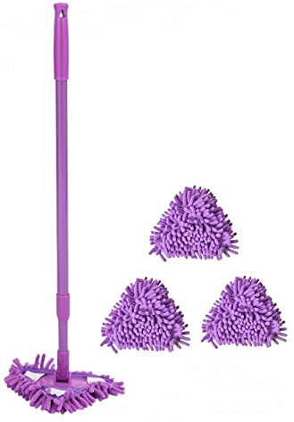 Mopa triangular húmeda y seca con mango giratorio de 180 grados, mini fregona de limpieza extensible para el hogar, multifuncional y fácil de limpiar, color morado, talla 4.