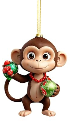 Monkey Weihnachtsbaumschmuck Anhänger Acryl AFFE Weihnachtsanhänger 2D Tannenbaumschmuck Weihnachtsschmuck Weihnachtsbaum Ornament Für Wandfenster, Bäume, Auto-Rückspiegelzubehör (C, One Size)