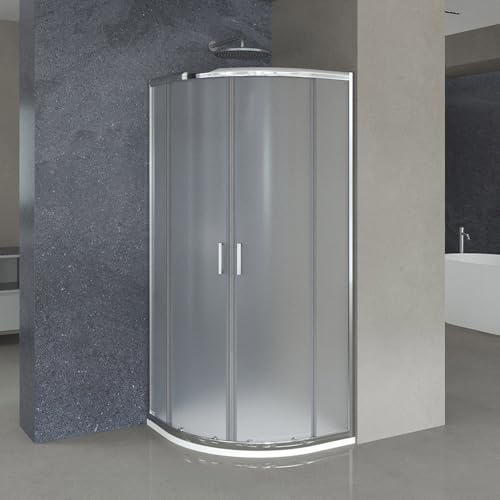 Box Doccia Angolare 90X90 Semicircolare In Cristallo Temperato Opaco H 185 Cm, Doppia Porta Scorrevole Con Profilo Cromato E Installazione Reversibile Linea Geo