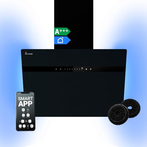 KKT KOLBE A+++ Dunstabzugshaube 60 cm 782 cbm/h Kopffreie Wandhaube Edelstahl schwarzes Glas WLAN RGBW-LED-Beleuchtung SensorTouch Bedienung STYLE6005SMAO