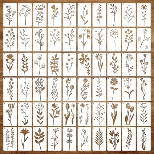 OPUHOHR 60 Blumenblatt-Schablonen zum Basteln, kleine Malschablonen, Blumenvorlagen für Wandkarten und Deko