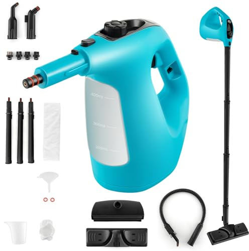 SOARS Dampfreiniger mit 14 Zubehör, Dampfdruck: 2 bar, Max. 125 ℃, Aufheizzeit: 1 min., Leistung: 1500 W, Tank: 400ML, Handdampfreiniger für Teppiche, Boden, Fenster (Blau)