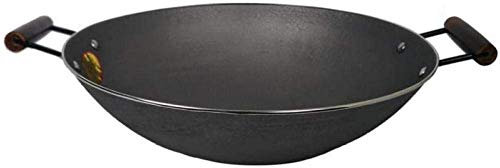 ASerZenith Sartén Wok Antiadherente Sin Recubrimiento con Mango Anti-Quemaduras 40 Cm Wok