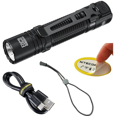 Nitecore EDC31 EDC Taschenlampe, 3500 Lumen, USB-C, wiederaufladbar, kompakt, hohe Helligkeit mit Clip, Kordel, Schiebeverriegelungsschalter, Schwarz