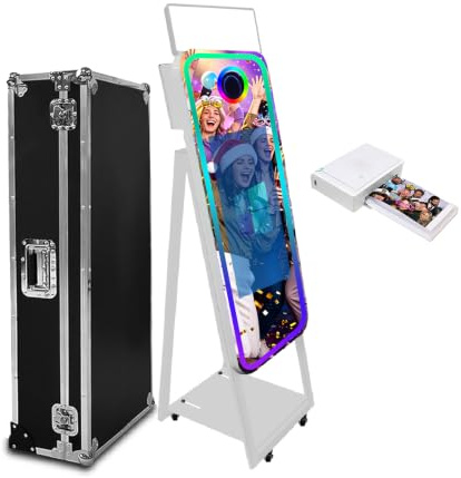 WideMeet Cabine photo magique à écran tactile de 55,9 cm pour appareil photo reflex numérique, selfie de 101,6 cm pour fête de mariage, événement (cabine photo blanche + imprimante)