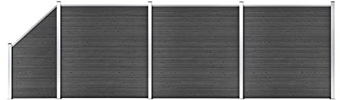 Fasba Zaunelement Set mit Pfosten Sichtschutz Windschutz Zaun Gartenzaun Lamellenzaun Sichtschutzzaun Windschutzzaun WPC 619x(105-186) cm Schwarz