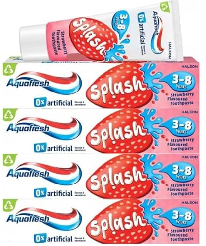 Kids Toothpaste - Splash Mild Fluoride Expert Protection for 3-8 Years Kids Strawberry Flavoured 50ml Bundle Value, Pack of 4