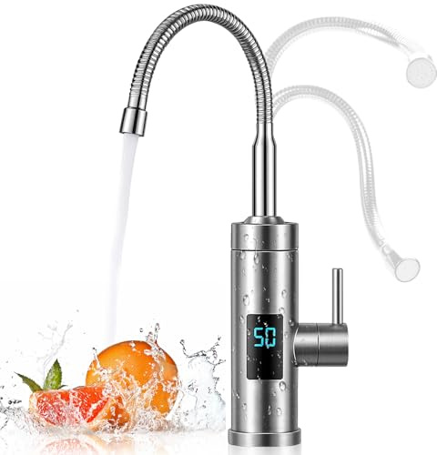 Elektrischer Wasserhahn mit Durchlauferhitzer | 220V 3300W Warmwasserhahn Küchenarmatur Smart Heater Wasserboiler für Küche, Garten, Bad, Wohwagen, Camping (D)